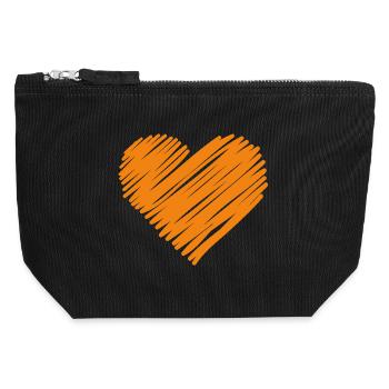 Gribouillis au cœur de la main orange - Pochette zippée en toile 12 x 13 cm - noir - Devant