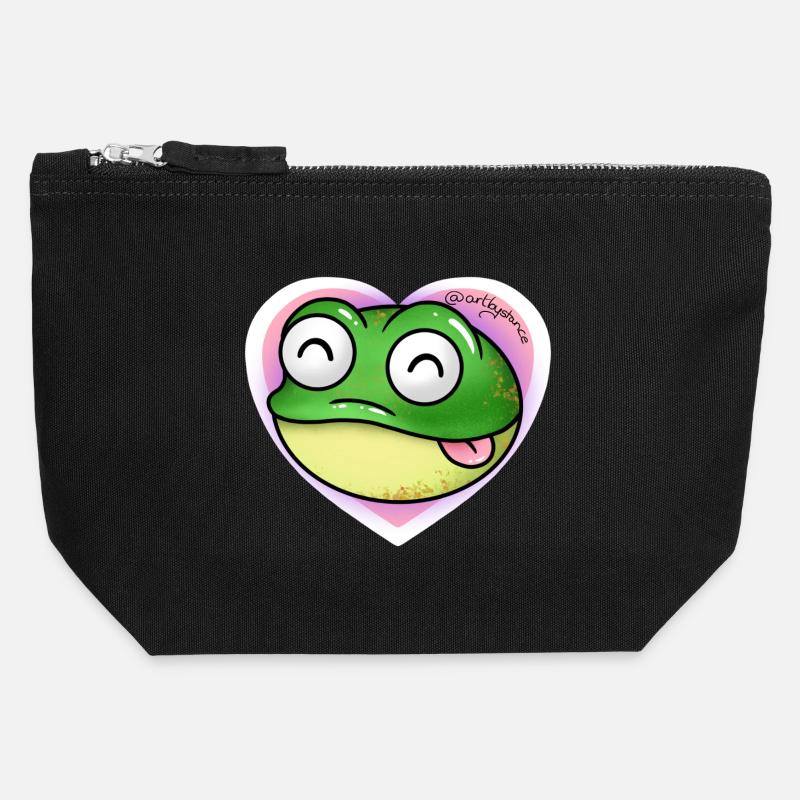 Grenouille  - Pochette zippée en toile 12 x 13 cm - noir