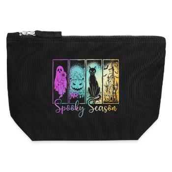 Spooky Season — Ghost & Pumpkin Haunted Vibes - Canvas Zip Pouch 12 x 13 cm - black - Front