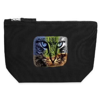 Colorful cat face, individualistic - Canvas Zip Pouch 12 x 13 cm - black - Front