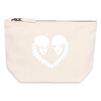 Coeur de crânes blanc - Pochette zippée en toile 12 x 13 cm - blanc naturel - Devant