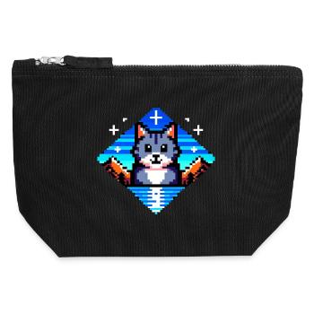 Chat pixel - Pochette zippée en toile 12 x 13 cm - noir - Devant