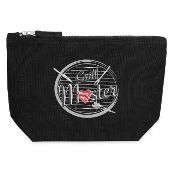 A barbecue with barbecue utensils and heart-shaped meat - Canvas Zip Pouch 12 x 13 cm - black - Front