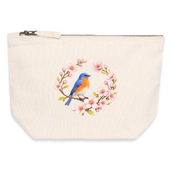 Bluebird with cherry blossom spring motif - Canvas Zip Pouch 12 x 13 cm - nature - Front