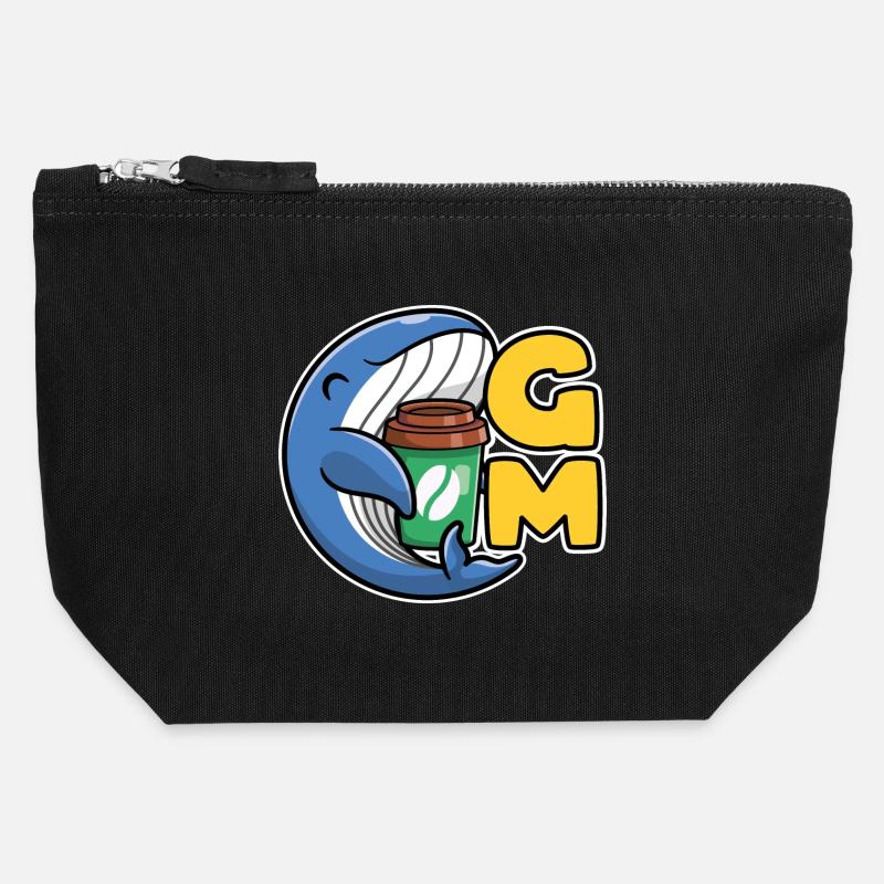 Web3 whale with a coffee that says Good Morning - Canvas Zip Pouch 12 x 13 cm - black