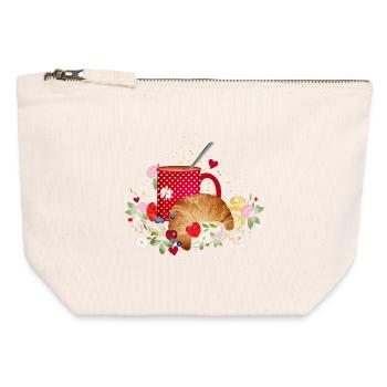 Breakfast in the countryside with croissant, coffee, berries - Canvas Zip Pouch 12 x 13 cm - nature - Front