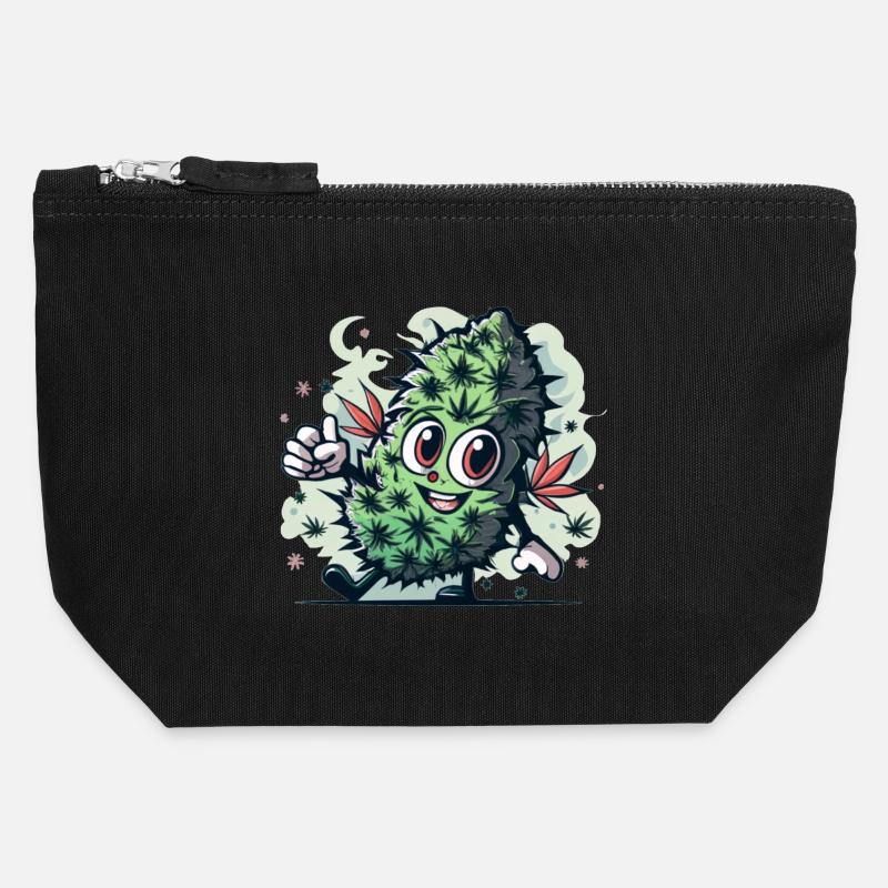 Happy Leaf - Canvas Zip Pouch 12 x 13 cm - black