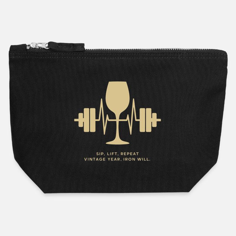 Plaisir et force : vin et poids - Pochette zippée en toile 12 x 13 cm - noir
