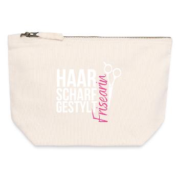 Haarscharf gestylt - Frisearin, Friseurin - Canvas Reißverschluss-Täschchen (12 x 13 cm) - Naturweiß - Vorne