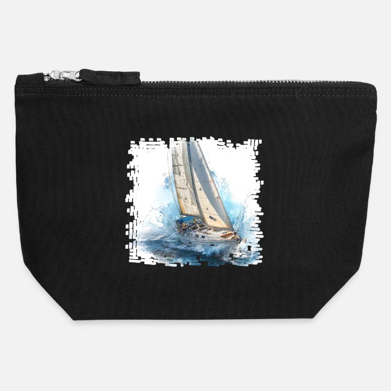 Segelboot im Sturm auf offener See - Canvas Reißverschluss-Täschchen (12 x 13 cm) - Schwarz