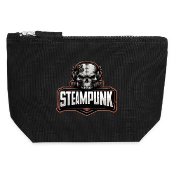 Steampunk Schädel – Mechanisches Retro Motiv - Canvas Reißverschluss-Täschchen (12 x 13 cm) - Schwarz - Vorne