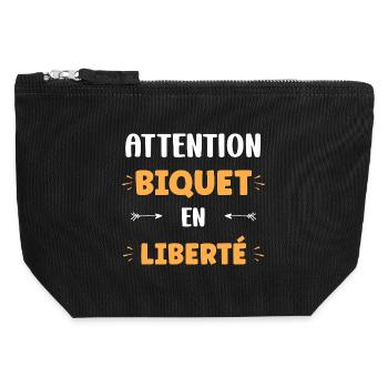 Attention Biquet en Liberté - Pochette zippée en toile 12 x 13 cm - noir - Devant