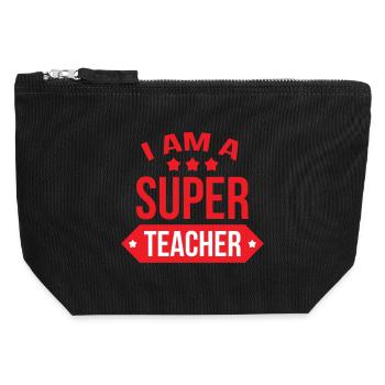 Great Teacher Modern Typography and Stars - Canvas Zip Pouch 12 x 13 cm - black - Front