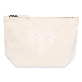 Herz Lebensblume / Heart Flower of Life  - Canvas Reißverschluss-Täschchen (12 x 13 cm) - Naturweiß - Vorne