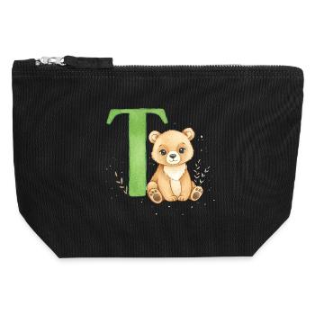 Teddy mit grünem Buchstaben T - Canvas Reißverschluss-Täschchen (12 x 13 cm) - Schwarz - Vorne
