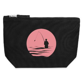 Pêcheur, Lac, Soleil Du Soir, Mer, Poisson, Symbole Nature - Pochette zippée en toile 12 x 13 cm - noir - Devant
