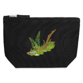 a piece of broken mossy branch at the edge of the forest - Canvas Zip Pouch 12 x 13 cm - black - Front