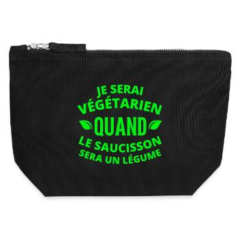 végétarien, végan, vegan, végan humour - Pochette zippée en toile 12 x 13 cm - noir - Devant