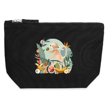 Playful monkey with tropical fruits - Canvas Zip Pouch 12 x 13 cm - black - Front