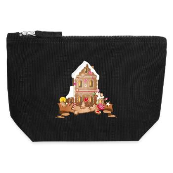 Maison festive en pain d’épice avec des biscuits de Noël - Pochette zippée en toile 12 x 13 cm - noir - Devant