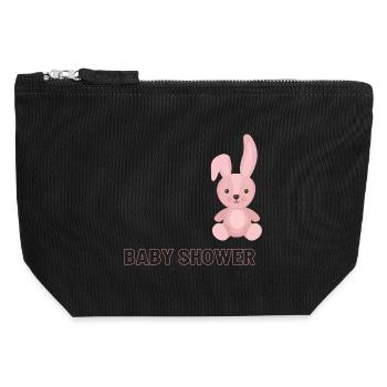 Shower de bébé avec motif de lapin rose - Pochette zippée en toile 12 x 13 cm - noir - Devant