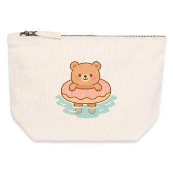 Ourson mignon dans l'eau - Pochette zippée en toile 12 x 13 cm - blanc naturel - Devant