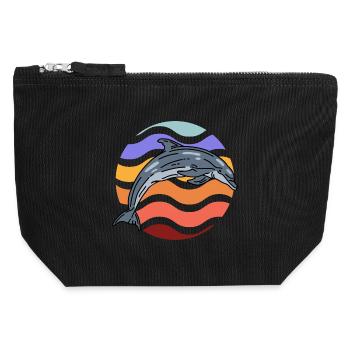 Dolphin in wave pattern - Canvas Zip Pouch 12 x 13 cm - black - Front