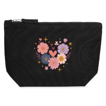 Pastel Flowers Heart Circle - Canvas Zip Pouch 12 x 13 cm - black - Front
