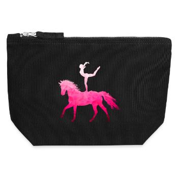 Acrobatie de saut Cheval d’équitation rose - Pochette zippée en toile 12 x 13 cm - noir - Devant