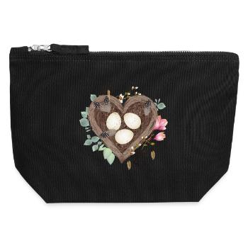 Heart-shaped bird's nest with bird eggs and flowers - Canvas Zip Pouch 12 x 13 cm - black - Front