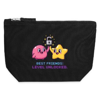 Beste Freunde BFF Pixel Gaming Level Up - Canvas Reißverschluss-Täschchen (12 x 13 cm) - Schwarz - Vorne