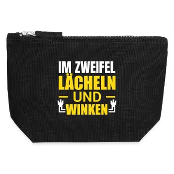 Im Zweifel lächeln und winken - Canvas Reißverschluss-Täschchen (12 x 13 cm) - Schwarz - Vorne