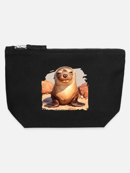 Sea Lions Sea Lion - Canvas Zip Pouch 12 x 13 cm - black