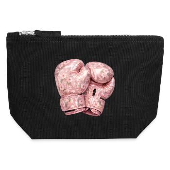 Blumen-Boxhandschuhe - Canvas Reißverschluss-Täschchen (12 x 13 cm) - Schwarz - Vorne