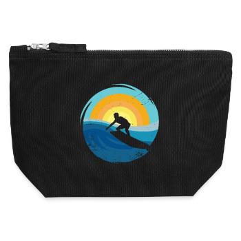 Surfeur - Planche de surf - Pochette zippée en toile 12 x 13 cm - noir - Devant