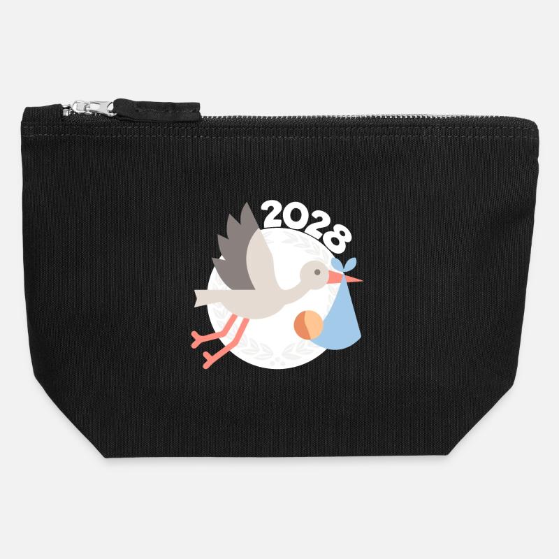 Storch mit Baby 2028 - Canvas Reißverschluss-Täschchen (12 x 13 cm) - Schwarz