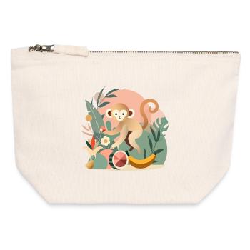 Playful monkey with tropical fruits - Canvas Zip Pouch 12 x 13 cm - nature - Front