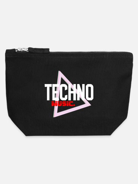 Techno Neon Triangle Pulse - Canvas Zip Pouch 12 x 13 cm - black
