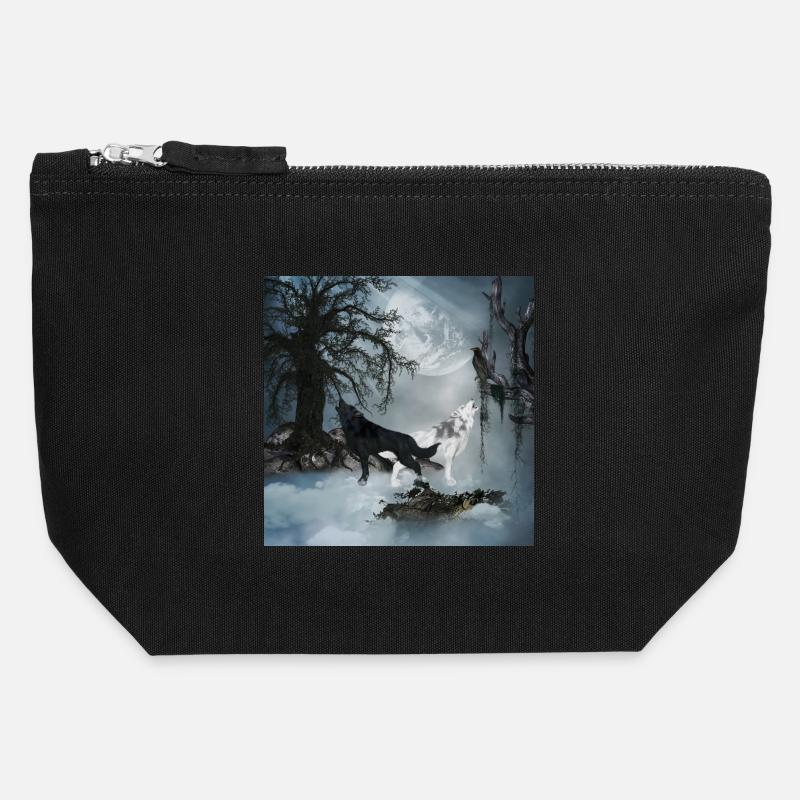 Stunning black and white wolf - Canvas Zip Pouch 12 x 13 cm - black