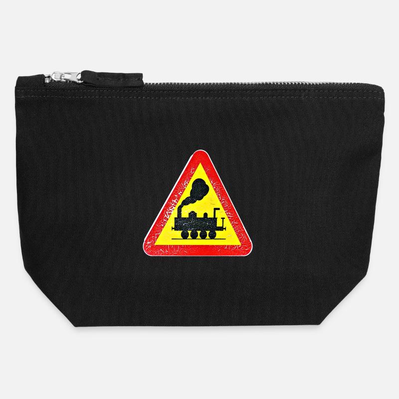 Train crosses - Canvas Zip Pouch 12 x 13 cm - black