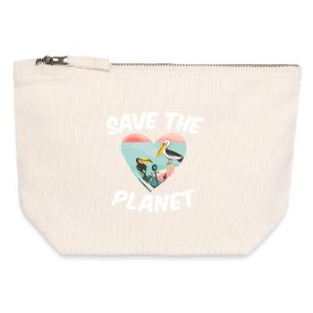 Save The Planet - Pochette zippée en toile 12 x 13 cm - blanc naturel - Devant
