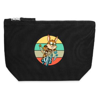 Cadeau de motocross lapin lapin - Pochette zippée en toile 12 x 13 cm - noir - Devant