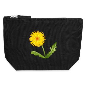 pissenlits jaune vif avec des feuilles vertes - Pochette zippée en toile 12 x 13 cm - noir - Devant