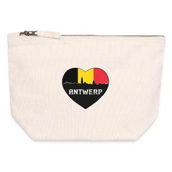 Anvers Belgique Skyline Silhouette Drapeau Belge - Pochette zippée en toile 12 x 13 cm - blanc naturel - Devant