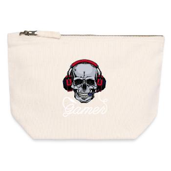 Gamer Headset Joueur - Pochette zippée en toile 12 x 13 cm - blanc naturel - Devant