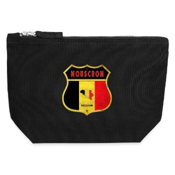 Mouscron Belgium Coat of Arms Flags Design - Canvas Zip Pouch 12 x 13 cm - black - Front