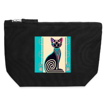 Néon Spirale Chat Art déco - Pochette zippée en toile 12 x 13 cm - noir - Devant