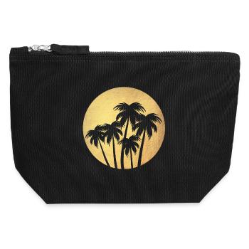 Circle Gold Palm Trees Luxury Vacation Round Chill South Seas - Canvas Zip Pouch 12 x 13 cm - black - Front