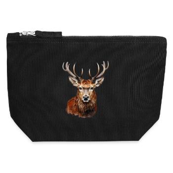 Red Deer Portrait – Alpine Wildlife Motif - Canvas Zip Pouch 12 x 13 cm - black - Front