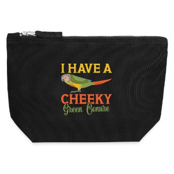I have a naughty green parakeet parrot Conure - Canvas Zip Pouch 12 x 13 cm - black - Front